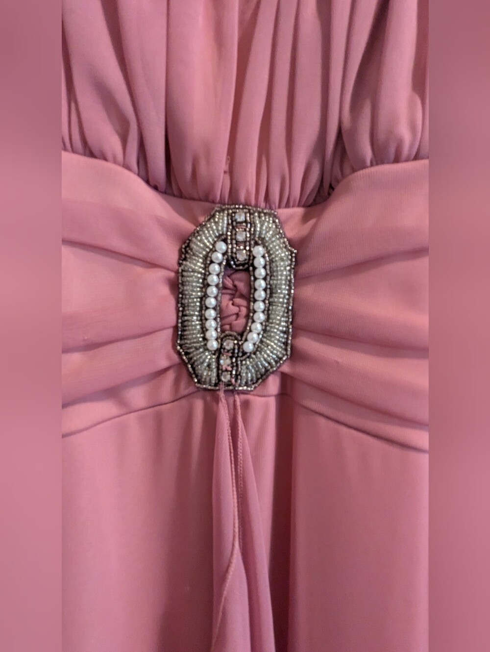 Mauve Pink Prom Dress with Beaded Buckle